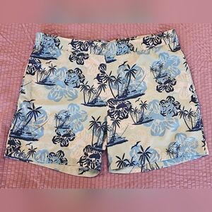 Huk Blue and Cream Tropical Print Men's Swim Board Shorts